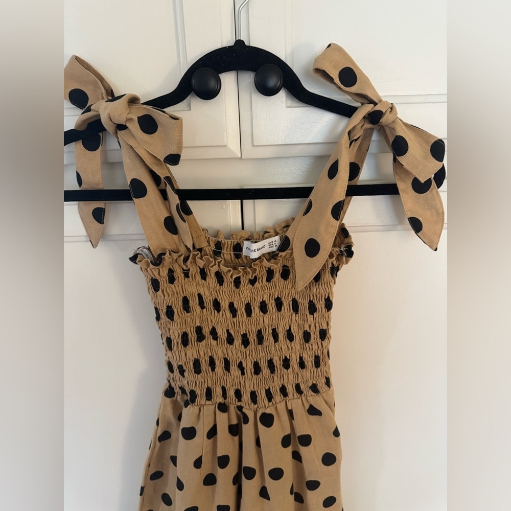 Faithful the Brand x Anthropolgie Emelda Smocked Jumpsuit in Tan/Black Polka Dot - Picture 7 of 10